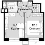 Планировка 1-комнатной квартиры, 35,8 м2