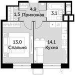 Планировка 1-комнатной квартиры, 36,6 м2