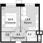 Планировка 1-комнатной квартиры, 38,1 м2
