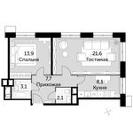Планировка 2-комнатной квартиры, 56,5 м2