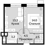 Планировка 1-комнатной квартиры, 37,5 м2