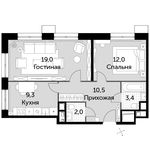 Планировка 2-комнатной квартиры, 56,2 м2