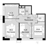 Планировка 3-комнатной квартиры, 75,4 м2