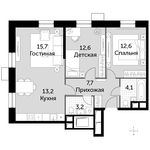 Планировка 3-комнатной квартиры, 69,1 м2