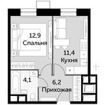 Планировка 1-комнатной квартиры, 34,6 м2