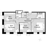 Планировка 3-комнатной квартиры, 78,1 м2