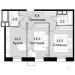 Планировка 2-комнатной квартиры, 53,9 м2