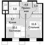 Планировка 2-комнатной квартиры, 36,8 м2