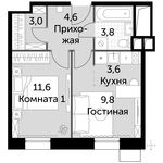 Планировка 2-комнатной квартиры, 36,4 м2