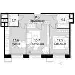 Планировка 2-комнатной квартиры, 56,9 м2