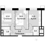 Планировка 2-комнатной квартиры, 55,2 м2