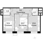 Планировка 2-комнатной квартиры, 56,7 м2