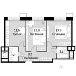 Планировка 2-комнатной квартиры, 55,1 м2
