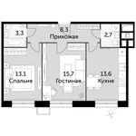Планировка 2-комнатной квартиры, 56,7 м2