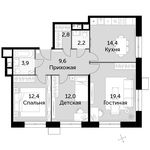 Планировка 3-комнатной квартиры, 76,7 м2