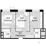 Планировка 2-комнатной квартиры, 55,2 м2