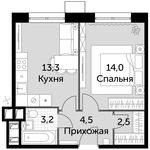 Планировка 1-комнатной квартиры, 37,5 м2