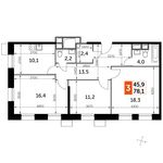Планировка 3-комнатной квартиры, 78,1 м2