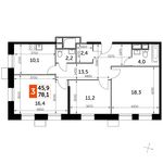 Планировка 3-комнатной квартиры, 78,1 м2