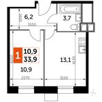 Планировка 1-комнатной квартиры, 33,9 м2