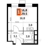 Планировка 1-комнатной квартиры, 29,5 м2