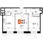 Планировка 2-комнатной квартиры, 56,9 м2