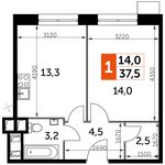 Планировка 1-комнатной квартиры, 37,5 м2