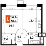 Планировка 1-комнатной квартиры, 38,1 м2