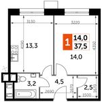 Планировка 1-комнатной квартиры, 37,5 м2