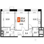 Планировка 2-комнатной квартиры, 55,2 м2