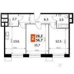 Планировка 2-комнатной квартиры, 56,7 м2