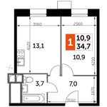 Планировка 1-комнатной квартиры, 34,7 м2