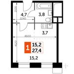 Планировка 1-комнатной квартиры, 27,4 м2