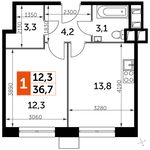 Планировка 1-комнатной квартиры, 36,7 м2