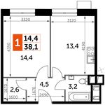 Планировка 1-комнатной квартиры, 38,1 м2