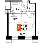 Планировка 1-комнатной квартиры, 28,2 м2