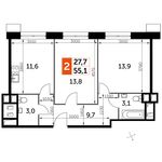 Планировка 2-комнатной квартиры, 55,1 м2