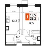 Планировка 1-комнатной квартиры, 35,3 м2