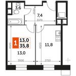 Планировка 1-комнатной квартиры, 35,8 м2