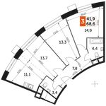 Планировка 3-комнатной квартиры, 68,6 м2