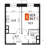 Планировка 1-комнатной квартиры, 34,7 м2