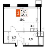 Планировка 1-комнатной квартиры, 35,1 м2