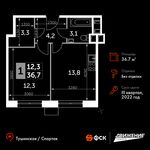 Планировка 1-комнатной квартиры, 36,6 м2