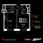 Планировка 1-комнатной квартиры, 36 м2