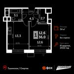 Планировка 1-комнатной квартиры, 36 м2