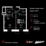 Планировка 2-комнатной квартиры, 36,1 м2