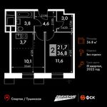 Планировка 2-комнатной квартиры, 36,8 м2