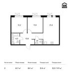 Планировка 2-комнатной квартиры, 61,7 м2
