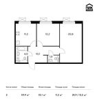 Планировка 2-комнатной квартиры, 59,9 м2