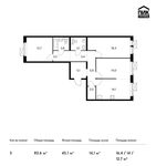 Планировка 3-комнатной квартиры, 83,6 м2
